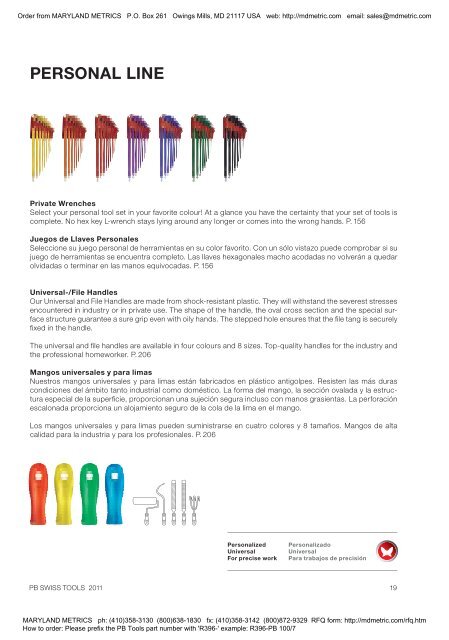 PB Swiss Tools are available from MARYLAND METRICS 2011