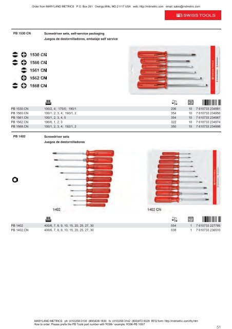 PB Swiss Tools are available from MARYLAND METRICS 2011