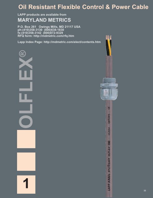 Oil Resistant Flexible Control &amp; Power Cable - Maryland Metrics