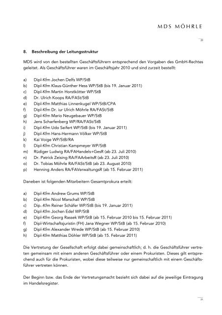 Transparenzbericht 2011 - MDS Möhrle & Partner