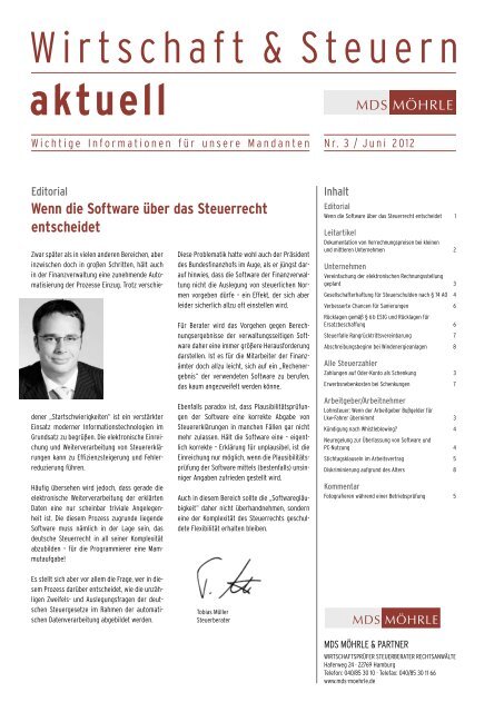 Wirtschaft & Steuern aktuell - MDS Möhrle & Partner