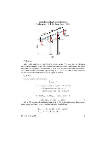 Statik Bakımdan Belirsiz Problem (Mukavemet - I, I. Yıl Sonu Sınavı ...