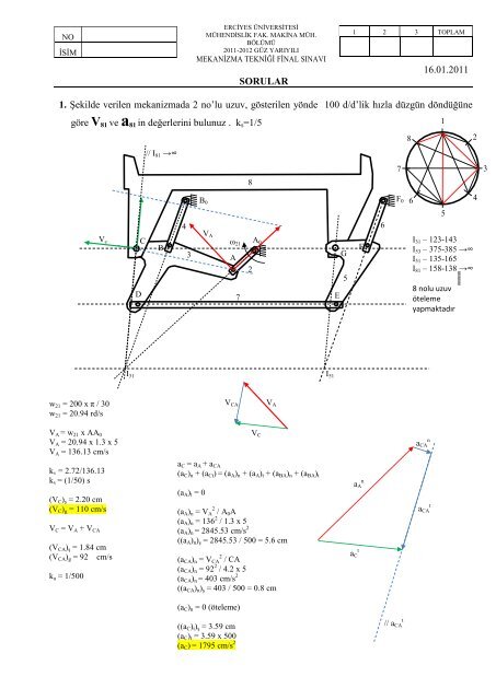 Mekanizma Tekniği 11-12 Final Çözümü - Erciyes Üniversitesi ...