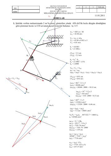 Mekanizma Tekniği 10-11 Final Çözümü - Erciyes Üniversitesi ...