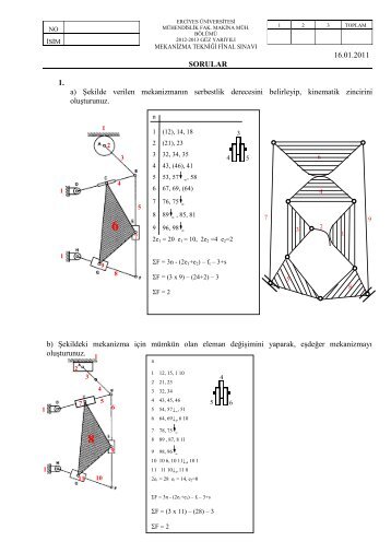 Mekanizma Tekniği 12-13 Final Çözümü - Erciyes Üniversitesi