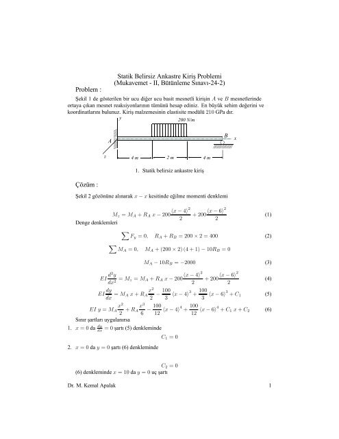 Statik Belirsiz Ankastre Kiris Problemi (Mukavemet - II, Bütünleme ...