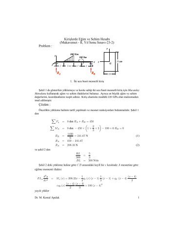 Kirislerde E˘gim ve Sehim Hesabı (Mukavemet - II, Yıl Sonu Sınavı ...