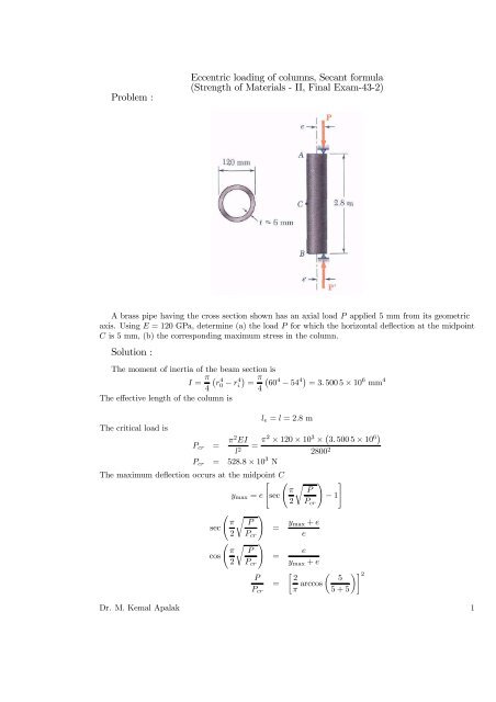 Eccentric loading of columns, Secant formula (Strength of 