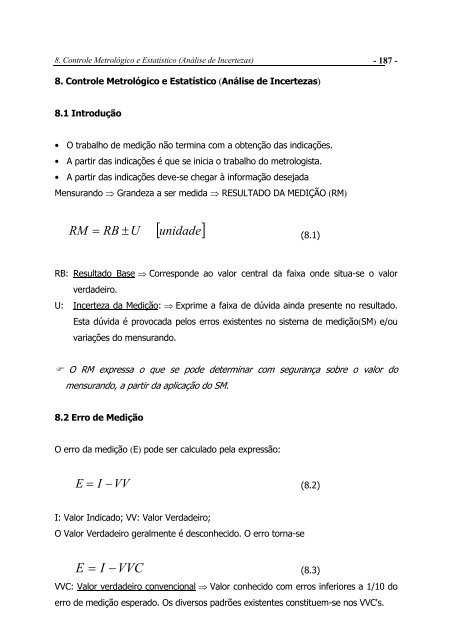 8. Controle Metrológico e Estatístico (Análise de Incertezas)