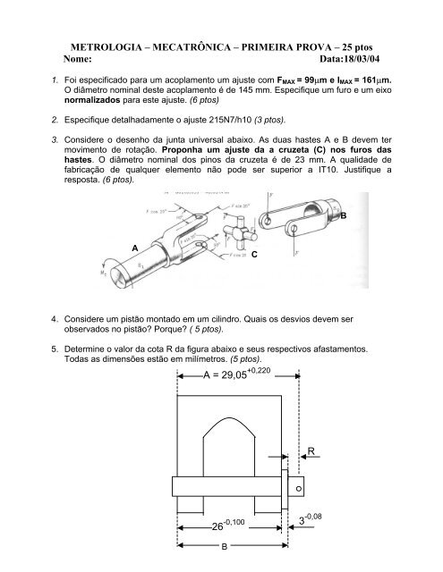 METROLOGIA – MECATRÔNICA - PROVA FINAL