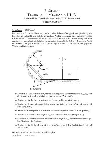 PR ¨UFUNG TECHNISCHE MECHANIK III-IV - Lehrstuhl für ...