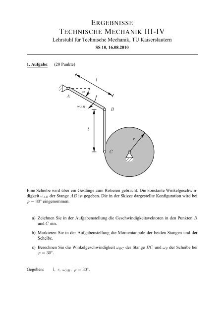 ERGEBNISSE TECHNISCHE MECHANIK III-IV - Lehrstuhl für ...