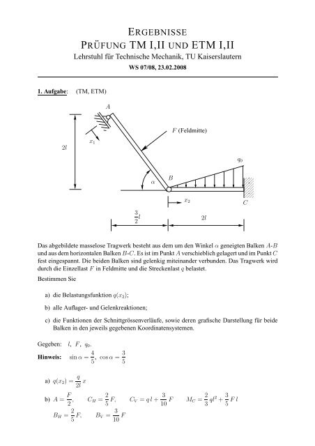 PR ¨UFUNG TM I,II UND ETM I,II - Lehrstuhl für Technische Mechanik