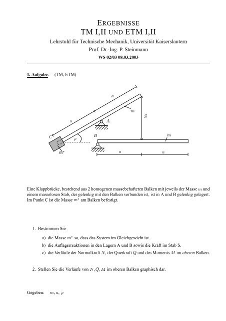Klausur TM 1/2 WS02/03 - Lehrstuhl für Technische Mechanik ...