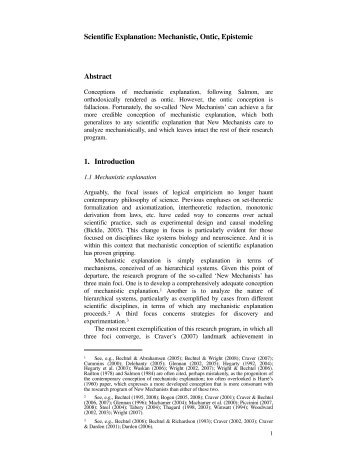 Scientific Explanation: Mechanistic, Ontic, Epistemic - UC San Diego