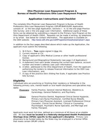 Application Instructions and Checklist - State Medical Board of Ohio