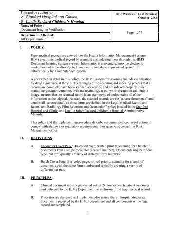 SHC Policy: Document Imaging Verification