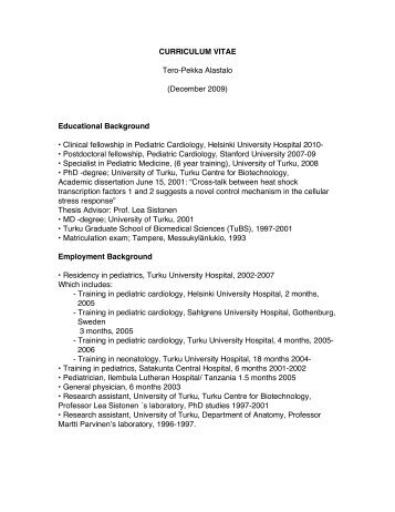 CURRICULUM VITAE Tero-Pekka Alastalo - Stanford University ...