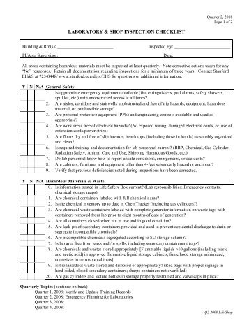 Lab & Shop Inspection Checklist