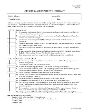 LABORATORY & SHOP INSPECTION CHECKLIST