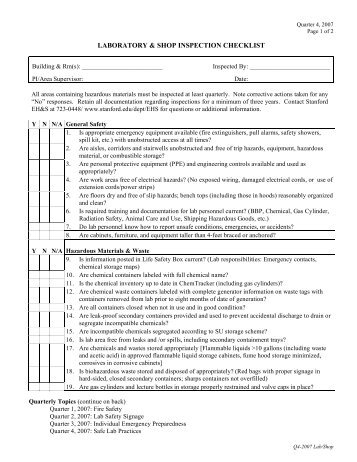 Lab & Shop Inspection Checklist