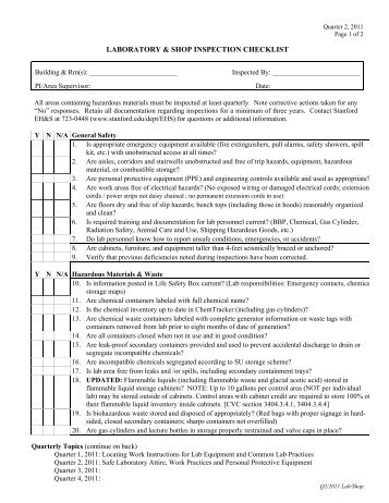 LABORATORY & SHOP INSPECTION CHECKLIST