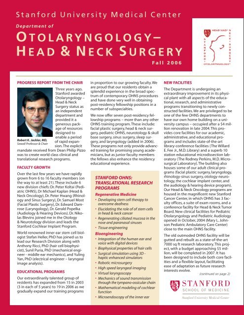 HEAD & NECK SURGERY - Stanford University School of Medicine