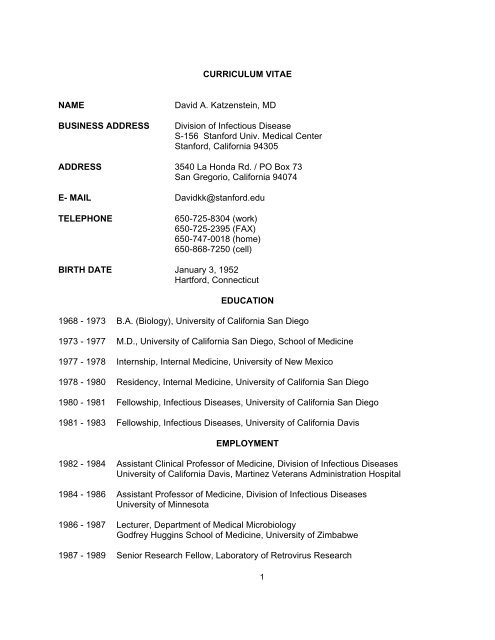 CURRICULUM VITAE - Stanford University School of Medicine