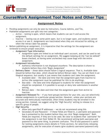 CourseWork Assignment Tool Notes and Other Tips - Stanford ...
