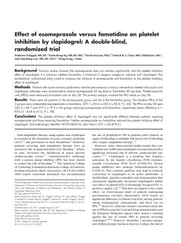 Effect of Esomeprazole v Famotidine on platelet inhibition by ...