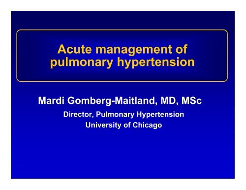 Acute management of pulmonary hypertension