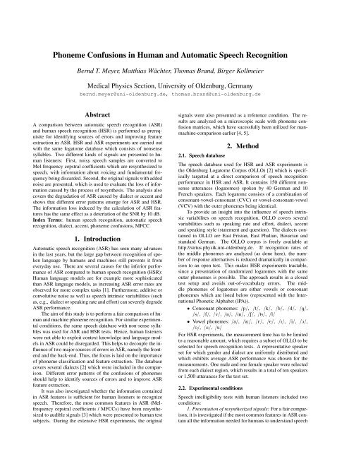 Phoneme Confusions in Human and Automatic ... - Medical Physics