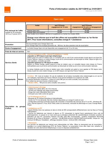 Fiche d'information valable du 25/11/2010 - Orange