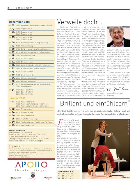Apollo-Zeitung 12/2009 - APOLLO-Theater Siegen