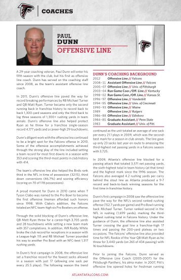 Paul Dunn, Offensive Line - Atlanta Falcons Media Guide