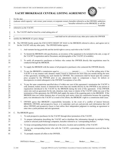 YBAA Central Listing Agreement 2008