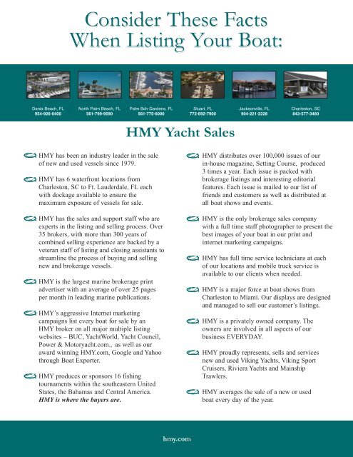 Proudly Presented By HMY Yacht Sales, Inc.