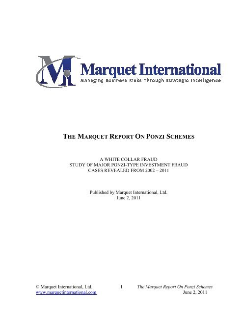 The Marquet Report on Ponzi Schemes - Marquet International