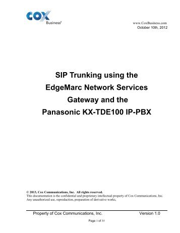 Panasonic KX-TDE100 - Cox Communications