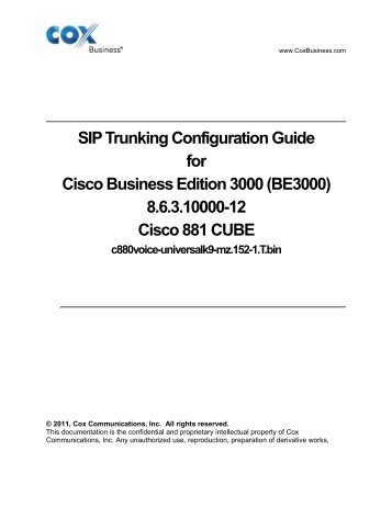 Cisco BE3000 8.6.3 w/CUBE - Cox Communications