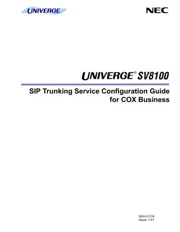 SV8100 SIP Trunking Config Guide COX Business