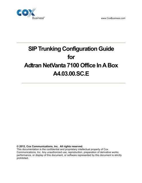 SIP Trunking Configuration Guide for Adtran NetVanta 7100 Office In ...