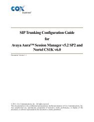 SIP Trunking Configuration Guide For Avaya Aura™ Session - Cox ...
