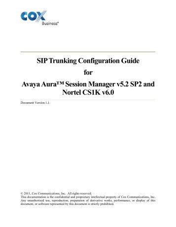 SIP Trunking Configuration Guide For Avaya Aura™ Session - Cox ...