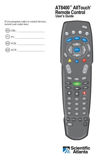 AT8400™ AllTouch® Remote Control - Cox Communications