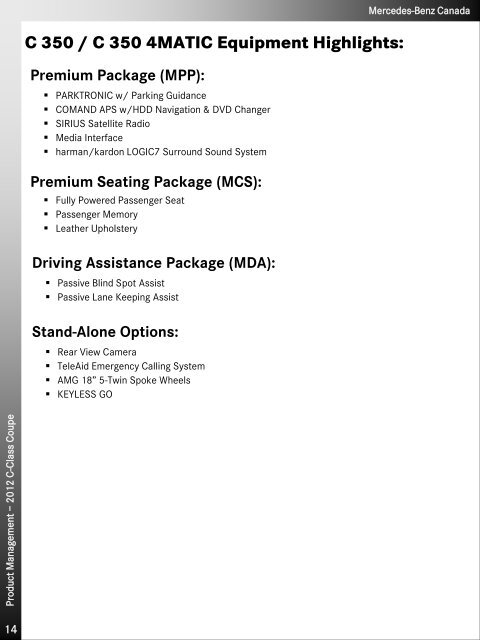 2012 C-Class Coupe Technical Data - Daimler