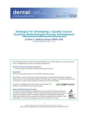 CE 398 - Strategies for Developing a Quality Course - DentalCare.com