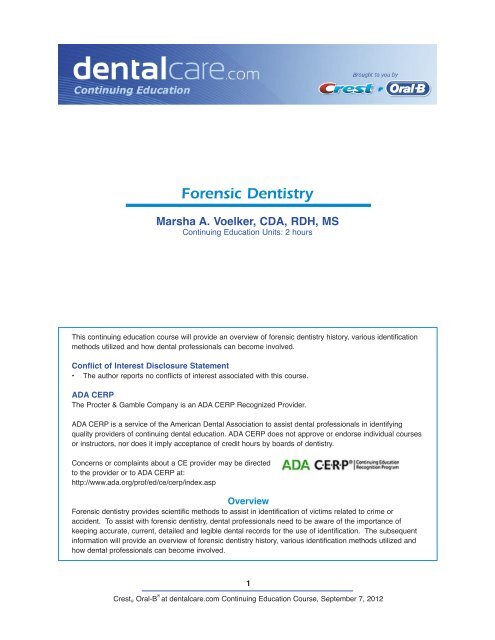 CE 201 - Forensic Dentistry - DentalCare.com