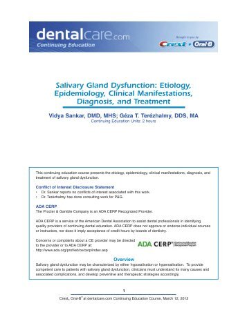 CE 385 - Salivary Gland Dysfunction: Etiology ... - DentalCare.com