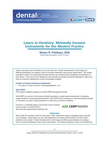 CE 394 - Lasers in Dentistry: Minimally Invasive ... - DentalCare.com